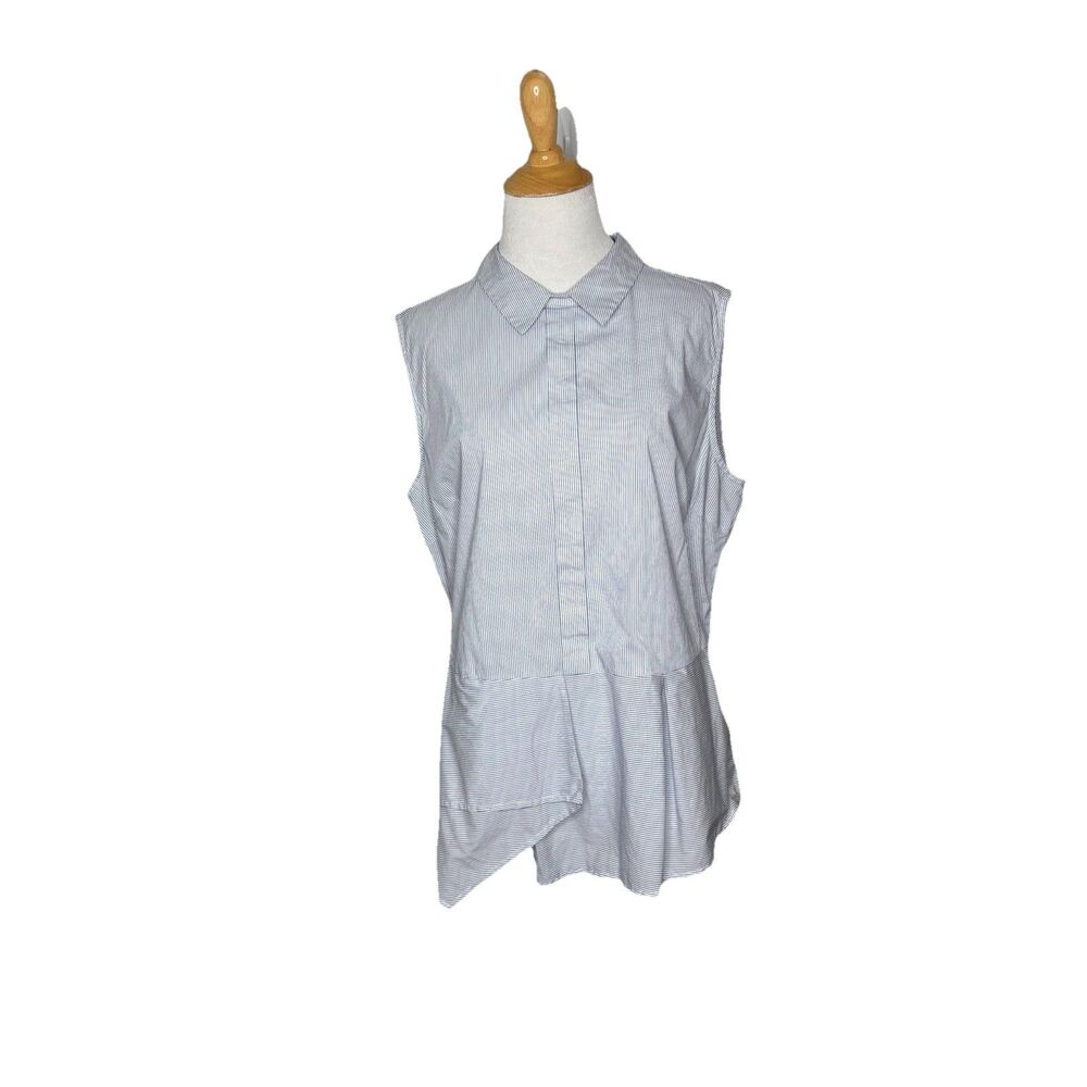 Antonio Melani Peplum Ruffle Blue Striped Sleeveless Button up  Collar Size L